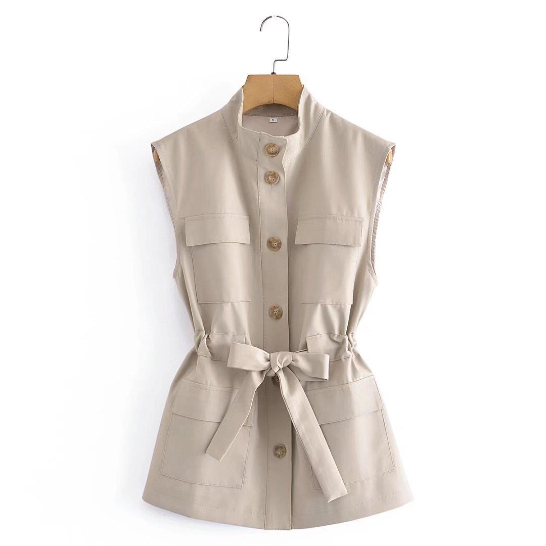 Women Vest Stand Collar Single-Breasted Lace up Vest