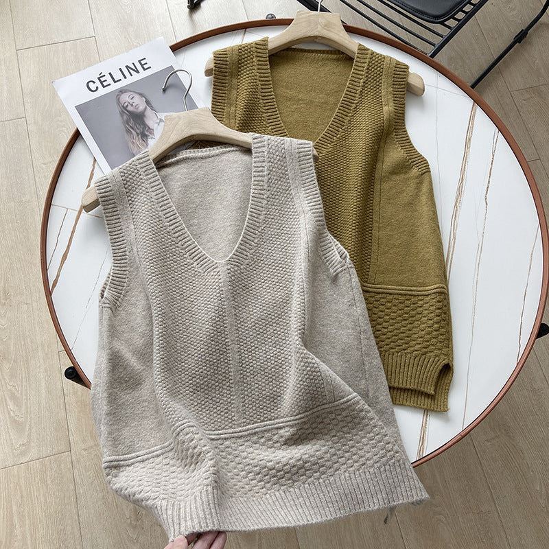 Women Vest Retro Simple Loose Knit
