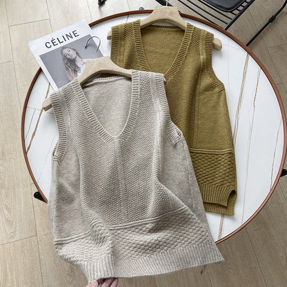 Women Vest Retro Simple Loose Knit