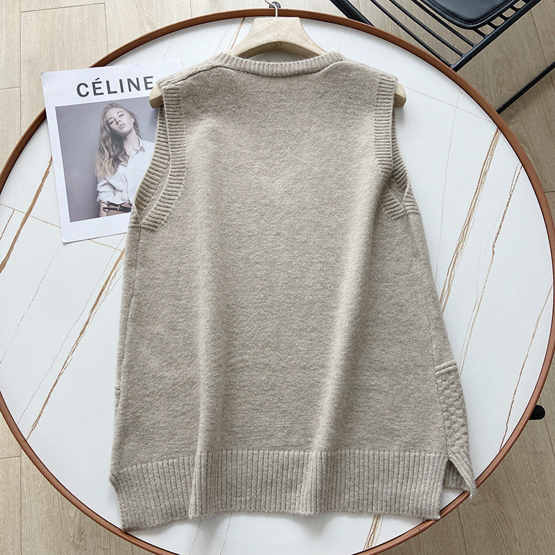 Women Vest Retro Simple Loose Knit