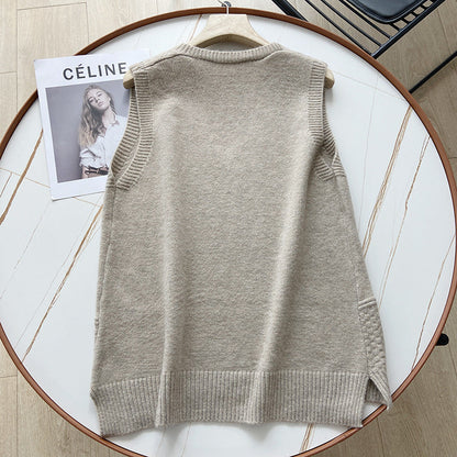 Women Vest Retro Simple Loose Knit