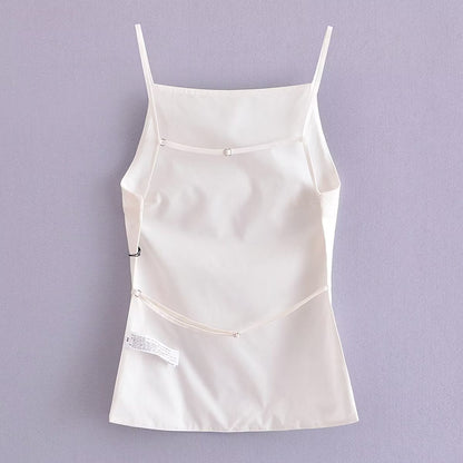 Women Vest Solid Color Pleated Backless Underwaist