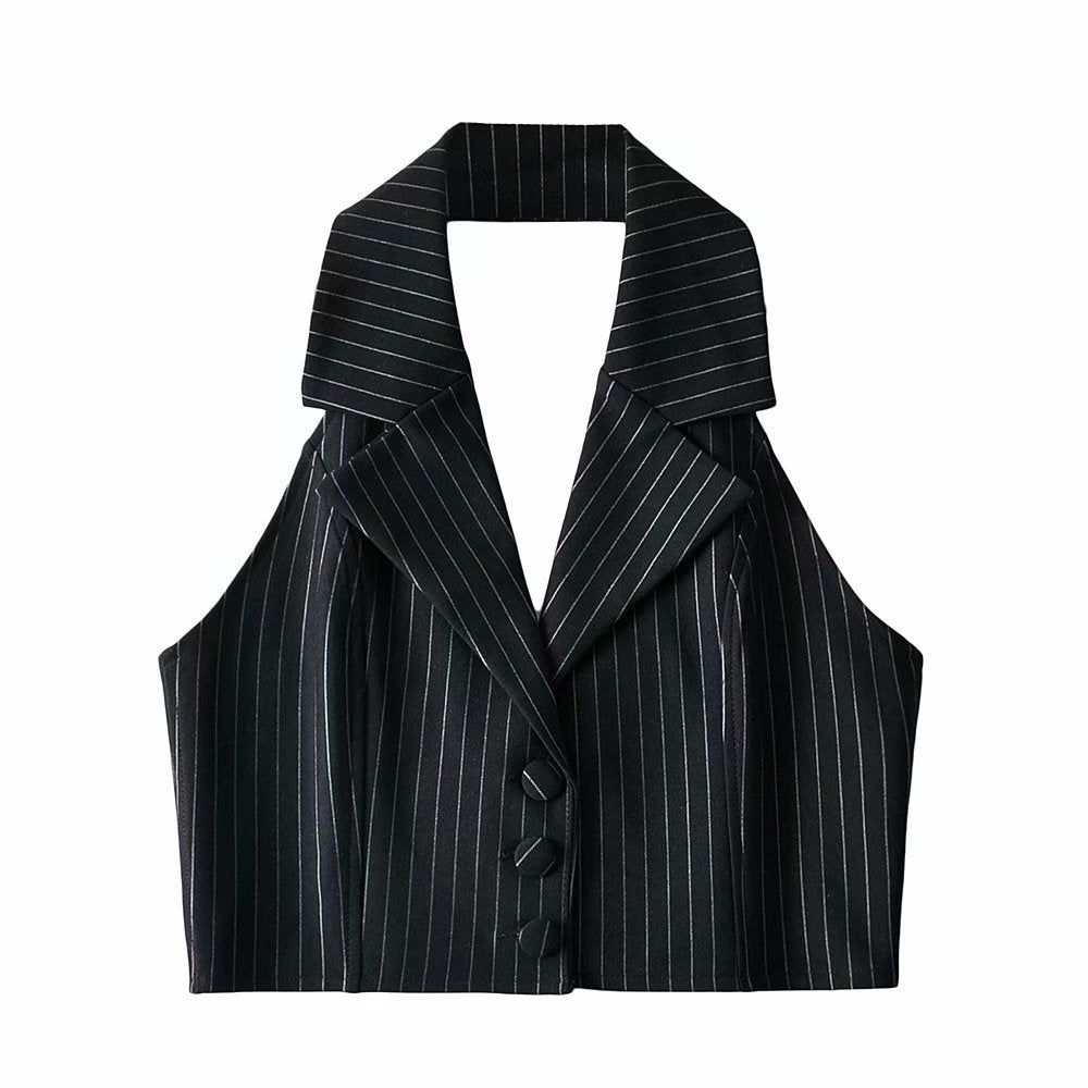 Women Vest Striped Suit Sexy Slim-Fit Short
