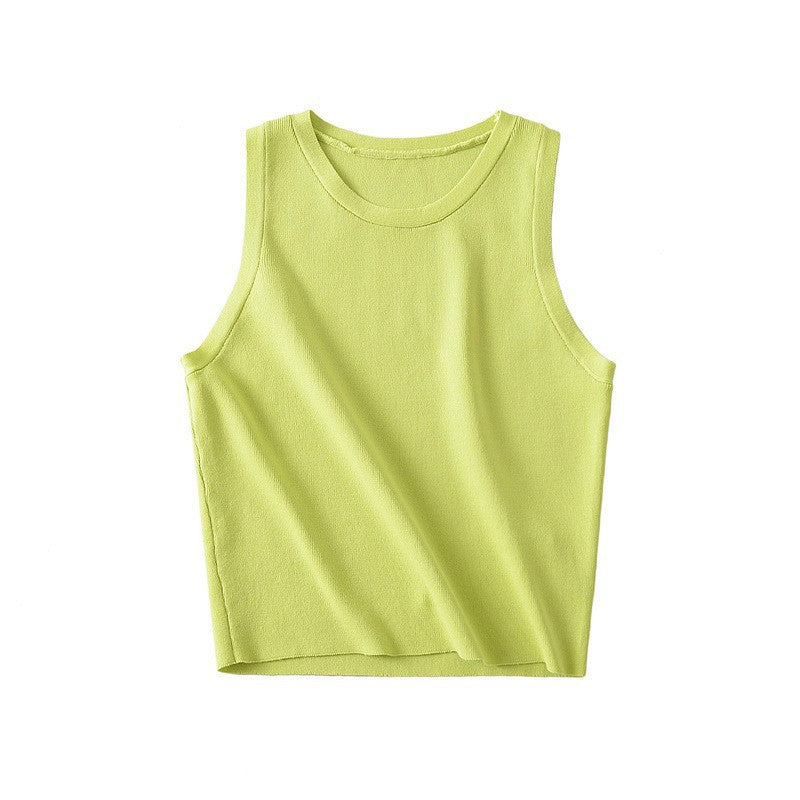 Women Vest Solid Color Knitted Slim Sleeveless