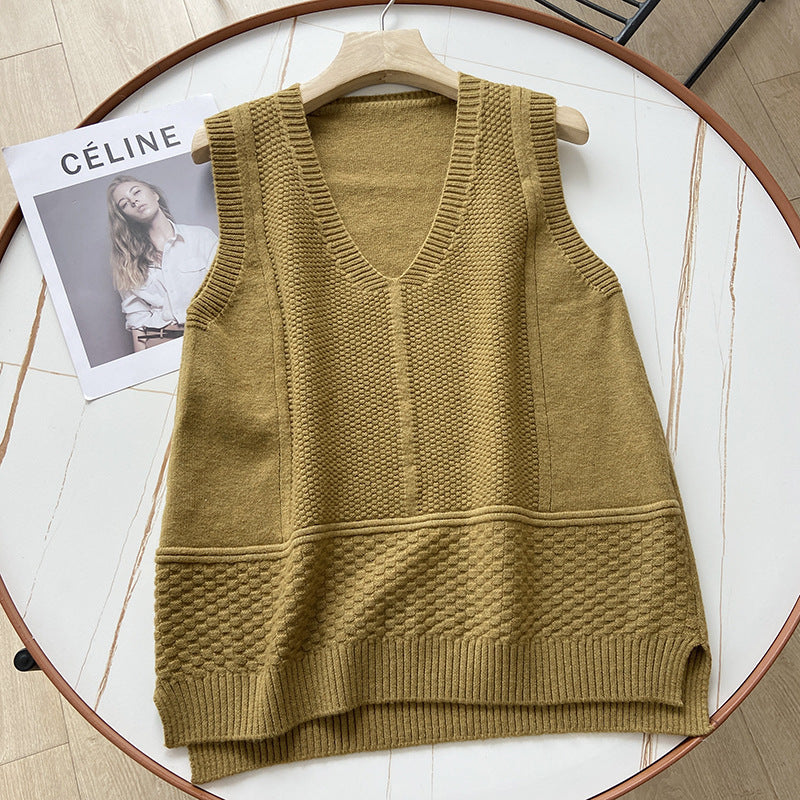 Women Vest Retro Simple Loose Knit