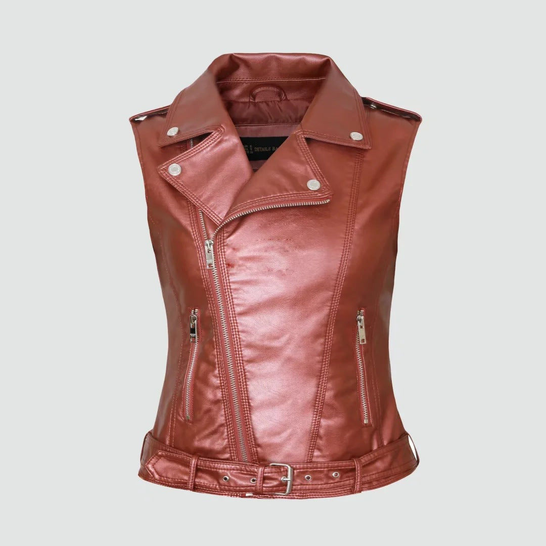 Women Vest PU Leather Vest Cool Handsome