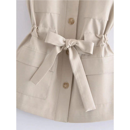 Women Vest Stand Collar Single-Breasted Lace up Vest