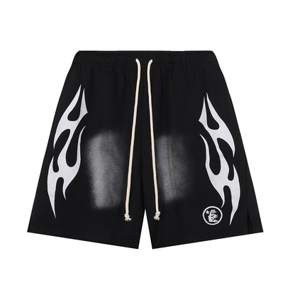 Hellstar Flame Graphic Shorts Black and White